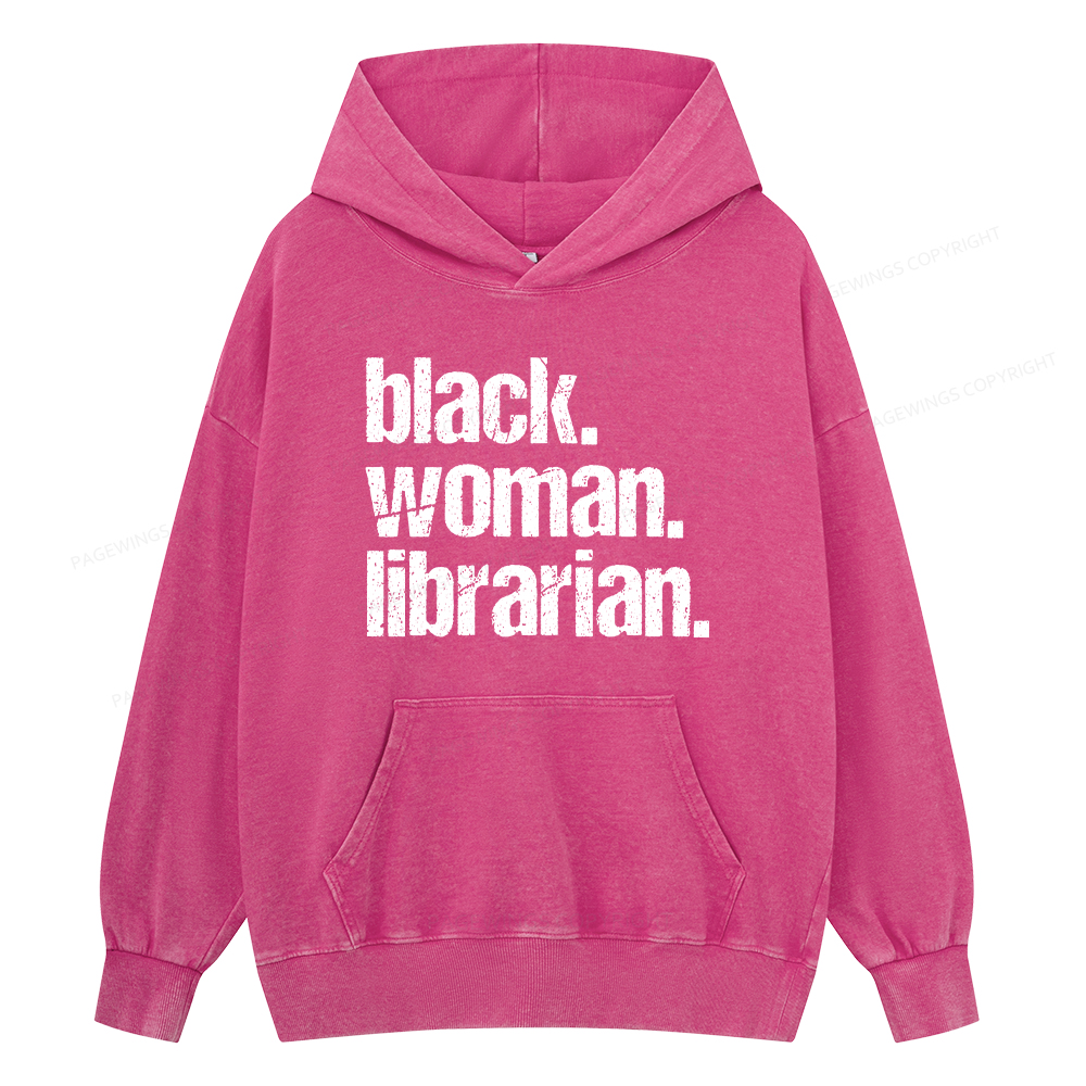Pagewings Black Woman Librarian Unisex Washed Hoodie