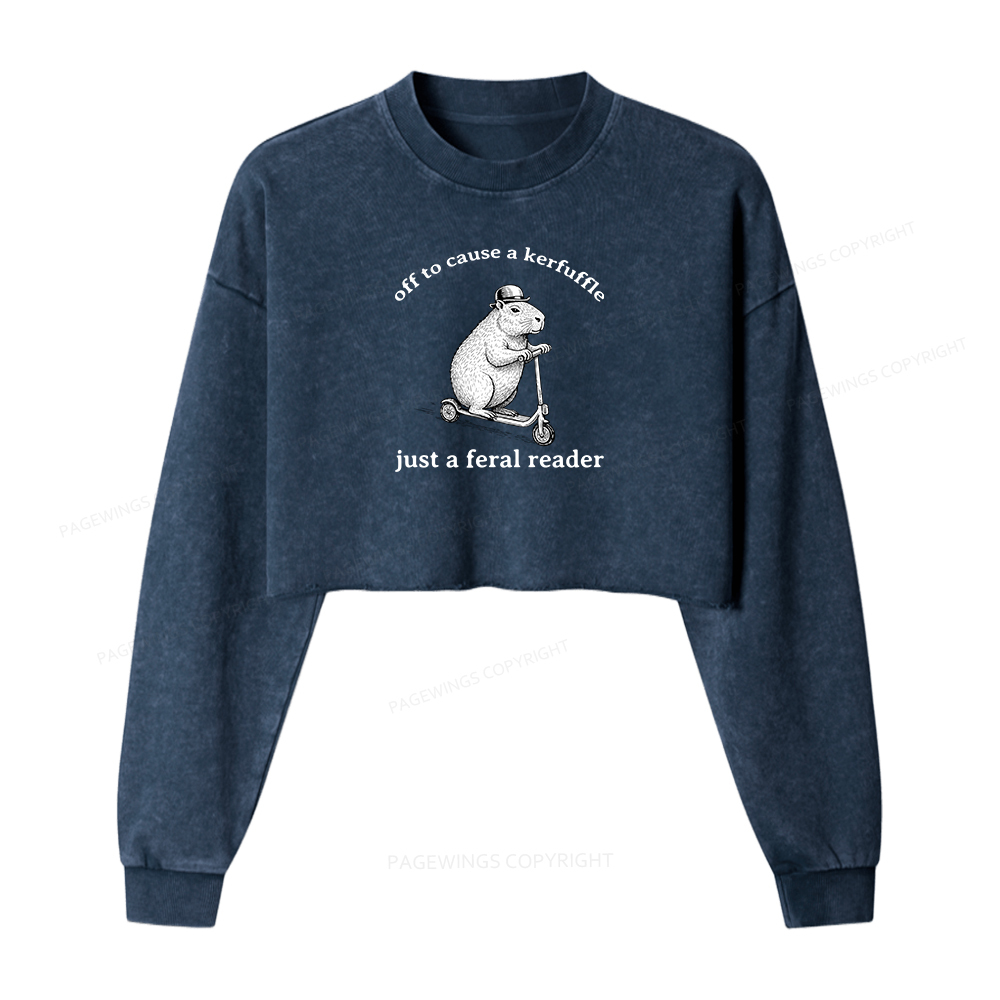Pagewings Just A Feral Reader Washed Crop Sweatshirt