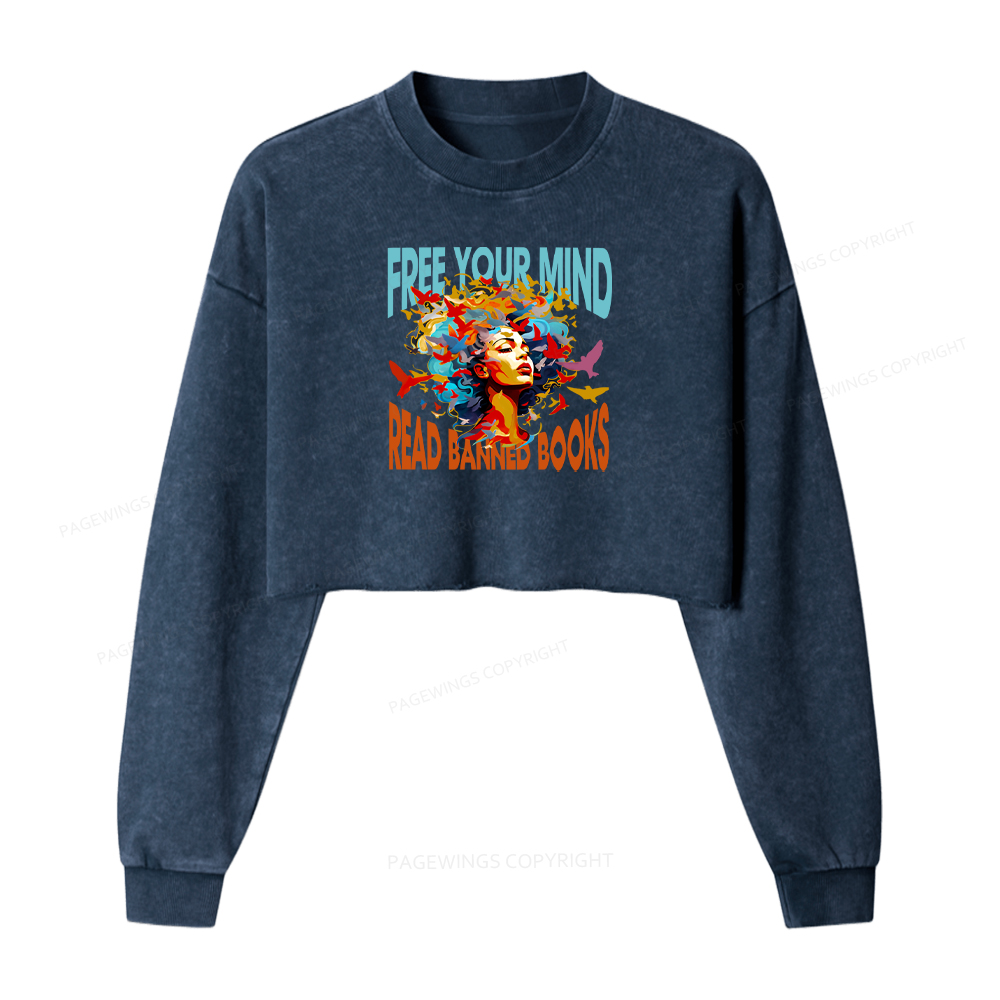 Pagewings Free Your Mind Read Banned Books Washed Crop Sweatshirt