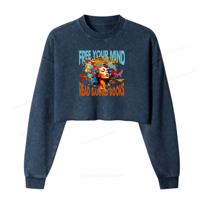 Pagewings Free Your Mind Read Banned Books Washed Crop Sweatshirt