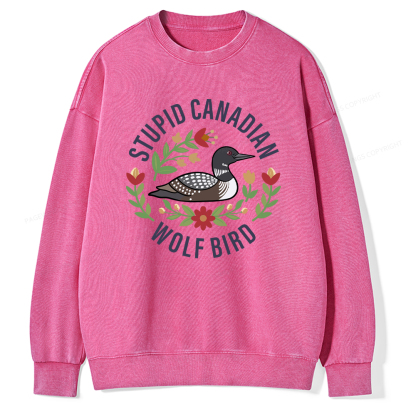 Pagewings Stupid Canadian Wolf Bird Washed Sweatshirt