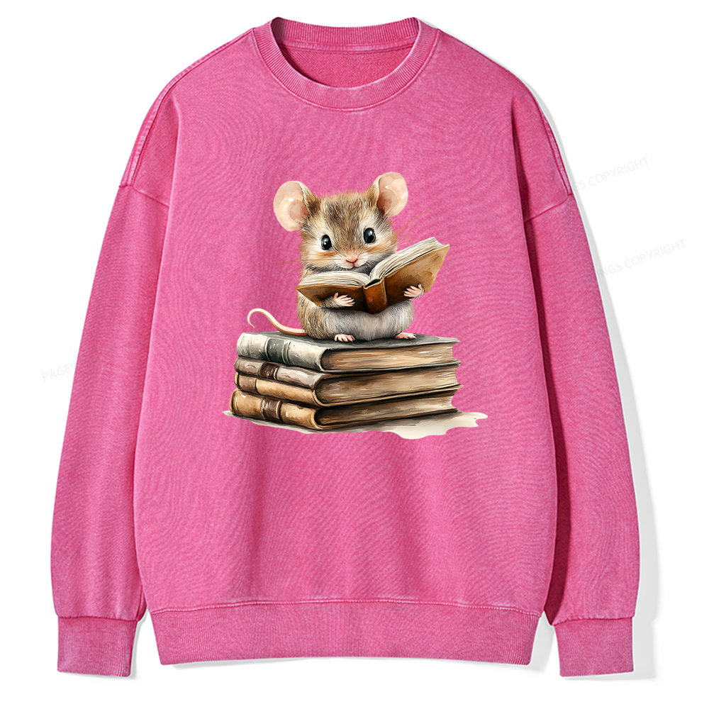 Pagewings Just A Mouse Who Loves Reading Washed Sweatshirt