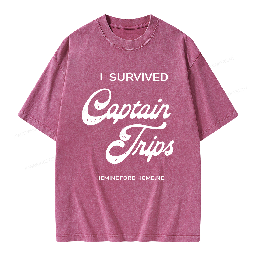Pagewings I Survived Captain Trips Unisex Washed T-shirt