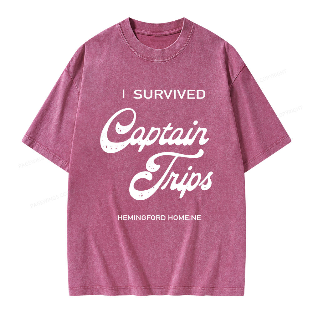 Pagewings I Survived Captain Trips Unisex Washed T-shirt