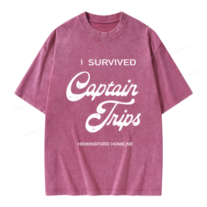Pagewings I Survived Captain Trips Unisex Washed T-shirt
