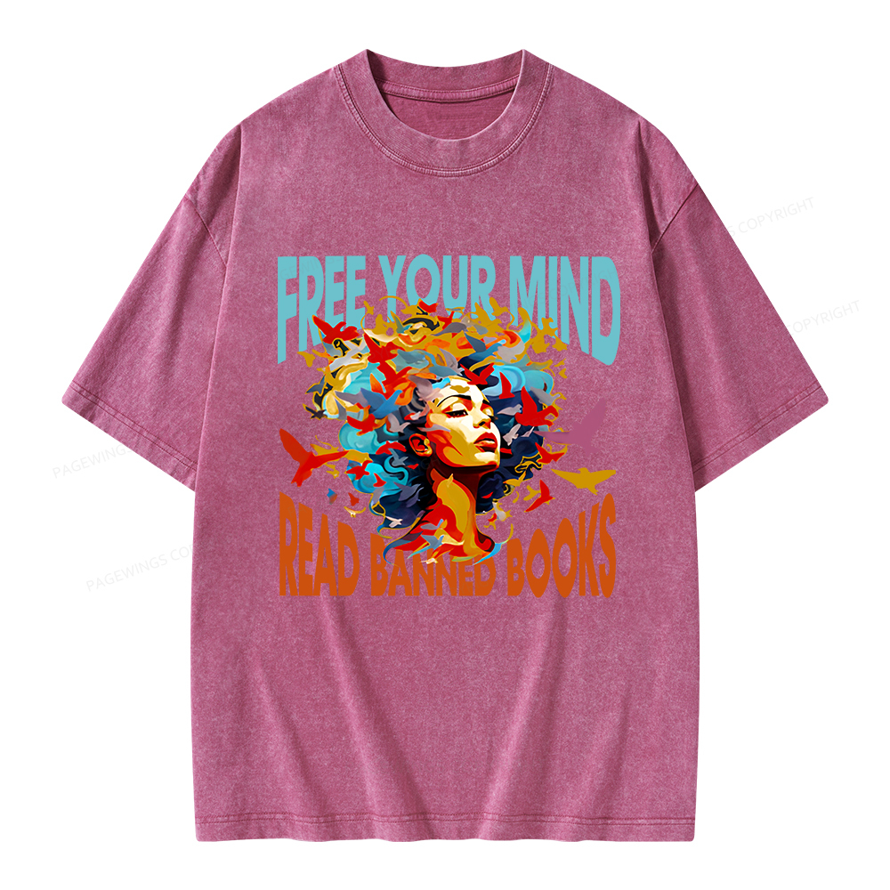 Pagewings Free Your Mind Read Banned Books Unisex Washed T-shirt