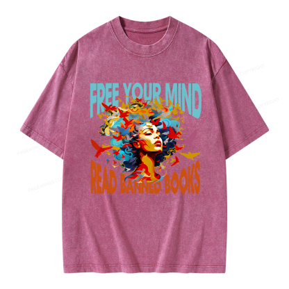Pagewings Free Your Mind Read Banned Books Unisex Washed T-shirt