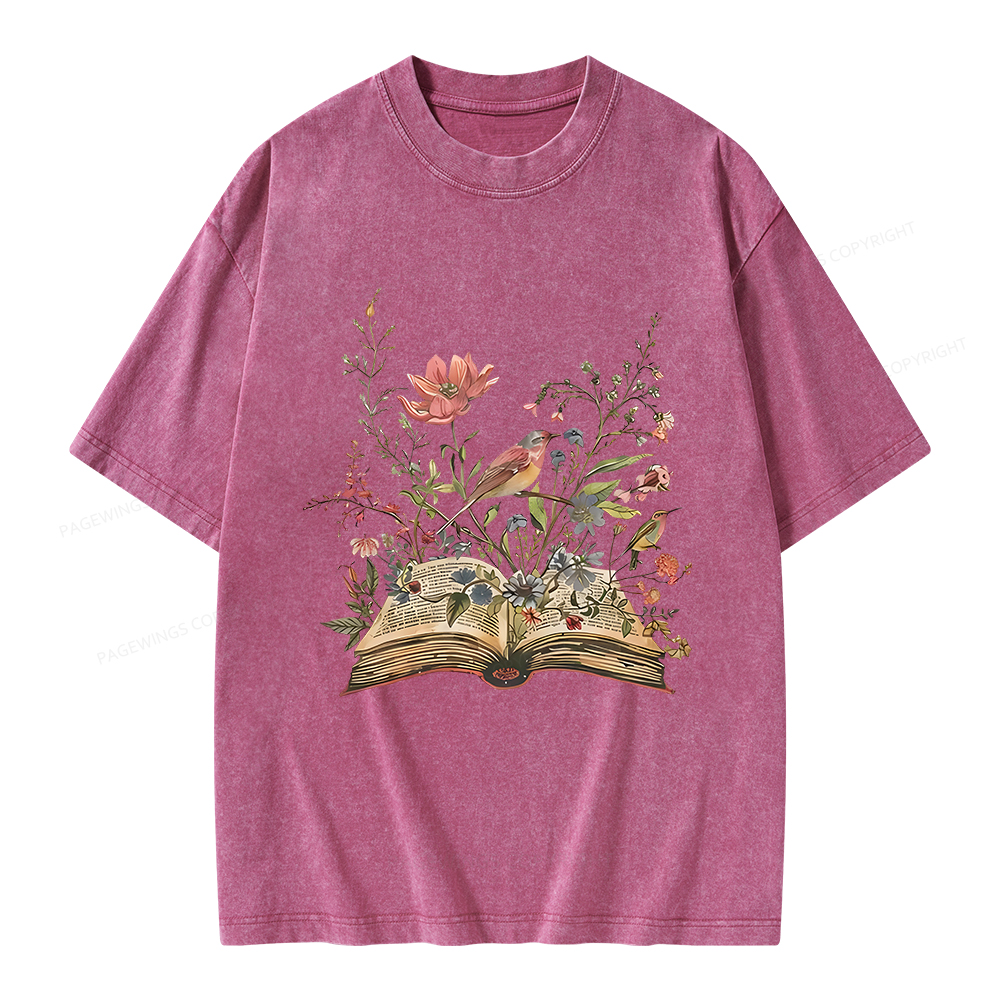 Pagewings Book Flowers Unisex Washed T-shirt
