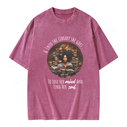 Pagewings Into The Library She Goes Unisex Washed T-shirt