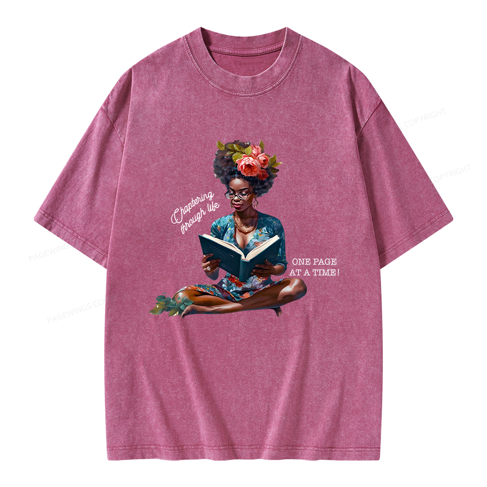 Pagewings Brown Girl Reads Unisex Washed T-shirt