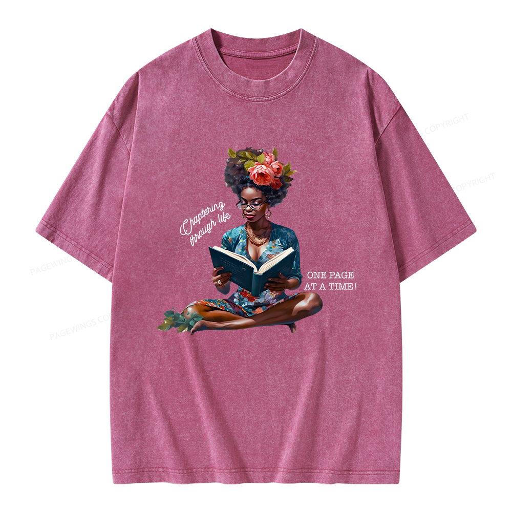 Pagewings Brown Girl Reads Unisex Washed T-shirt