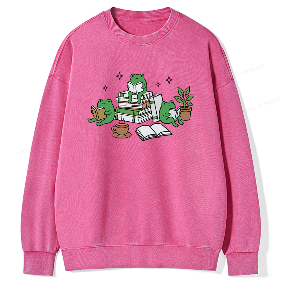 Pagewings Frogs and Books Washed Sweatshirt