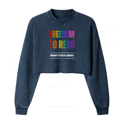 Pagewings Freedom To Read Washed Crop Sweatshirt