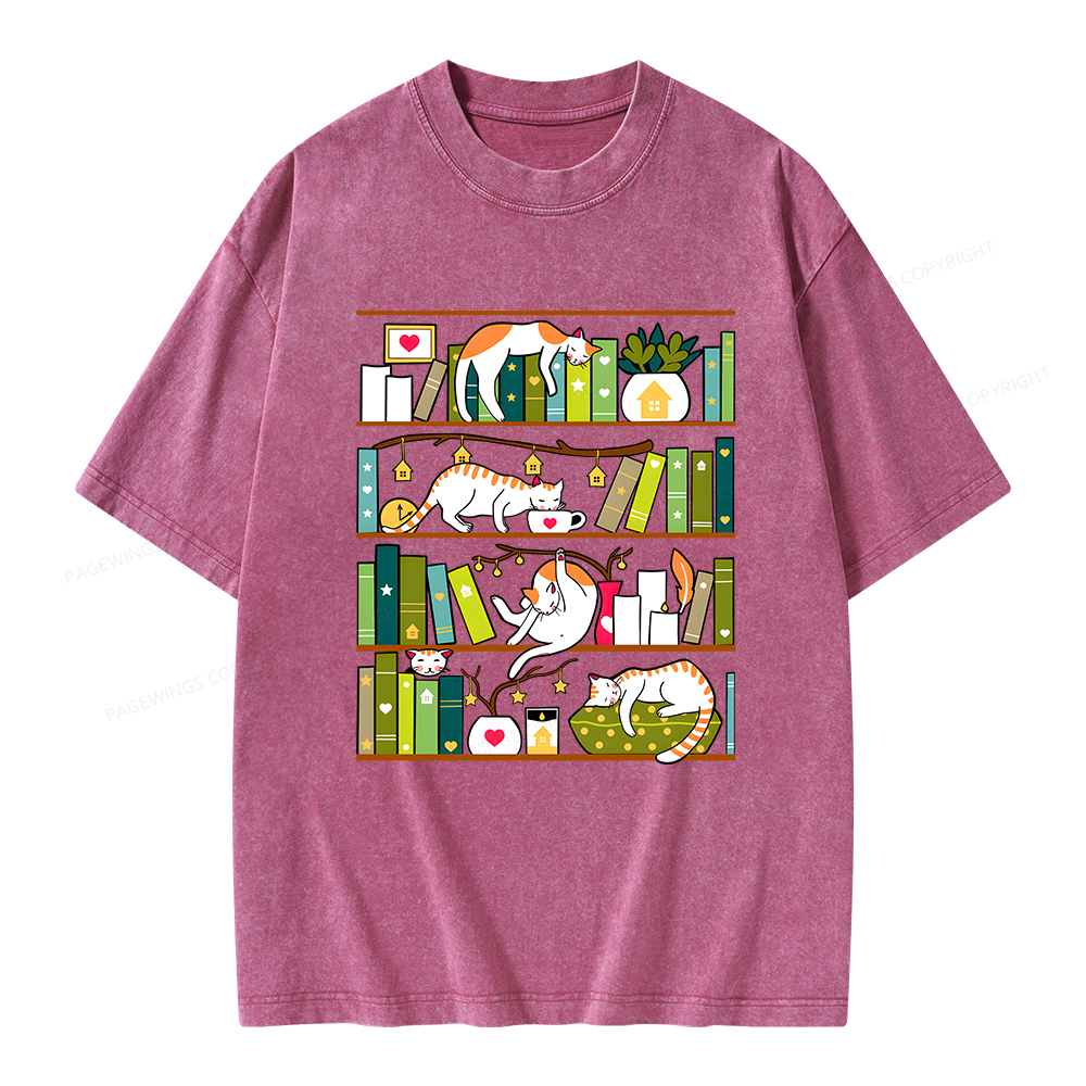 Pagewings Library Cats Unisex Washed T-shirt