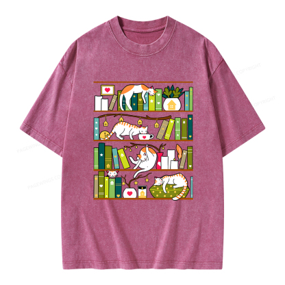 Pagewings Library Cats Unisex Washed T-shirt