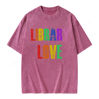 Pagewings Rainbow Library Love Unisex Washed T-shirt