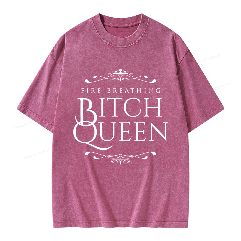 Pagewings Fire Breathing Bitch Queen Unisex Washed T-shirt