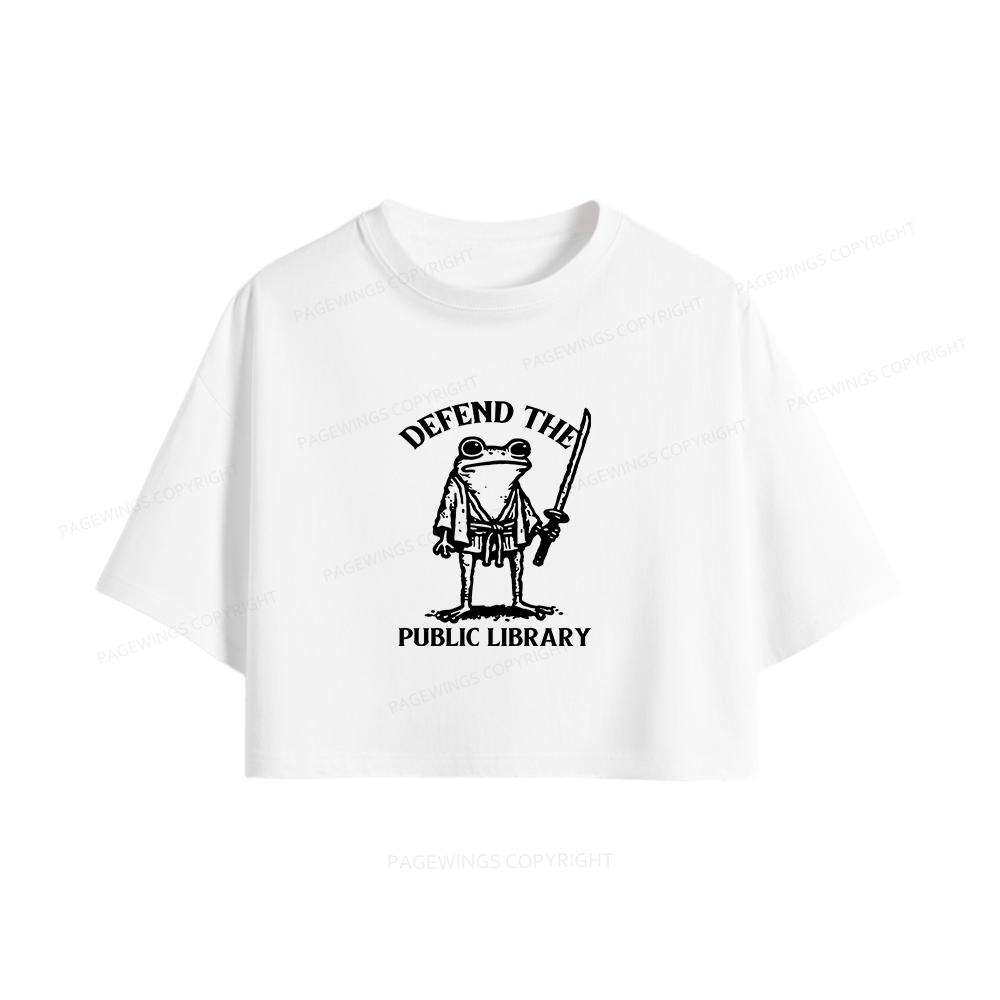 Pagewings Defend Your Public Library Women Crop Tops
