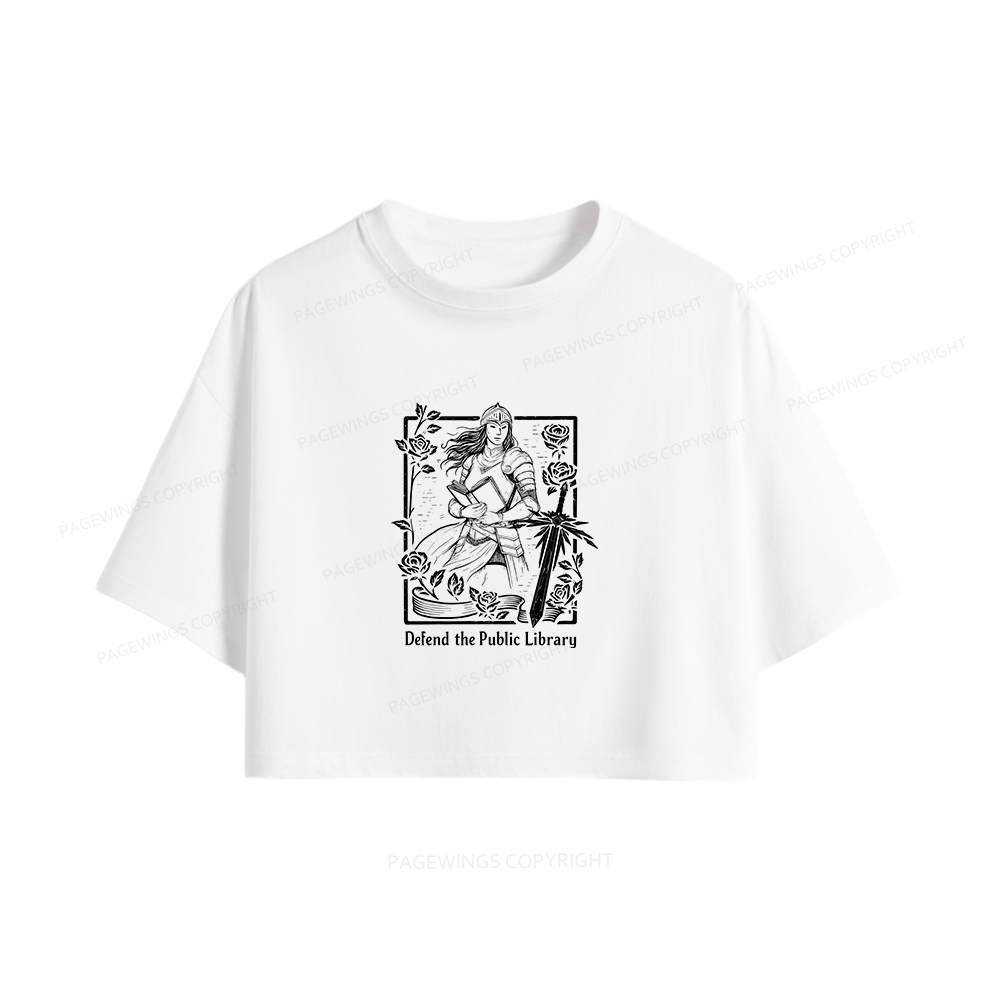 Pagewings Defend The Public Library Women Crop Tops
