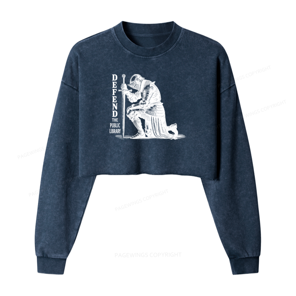 Pagewings Defend the Public Library Washed Crop Sweatshirt