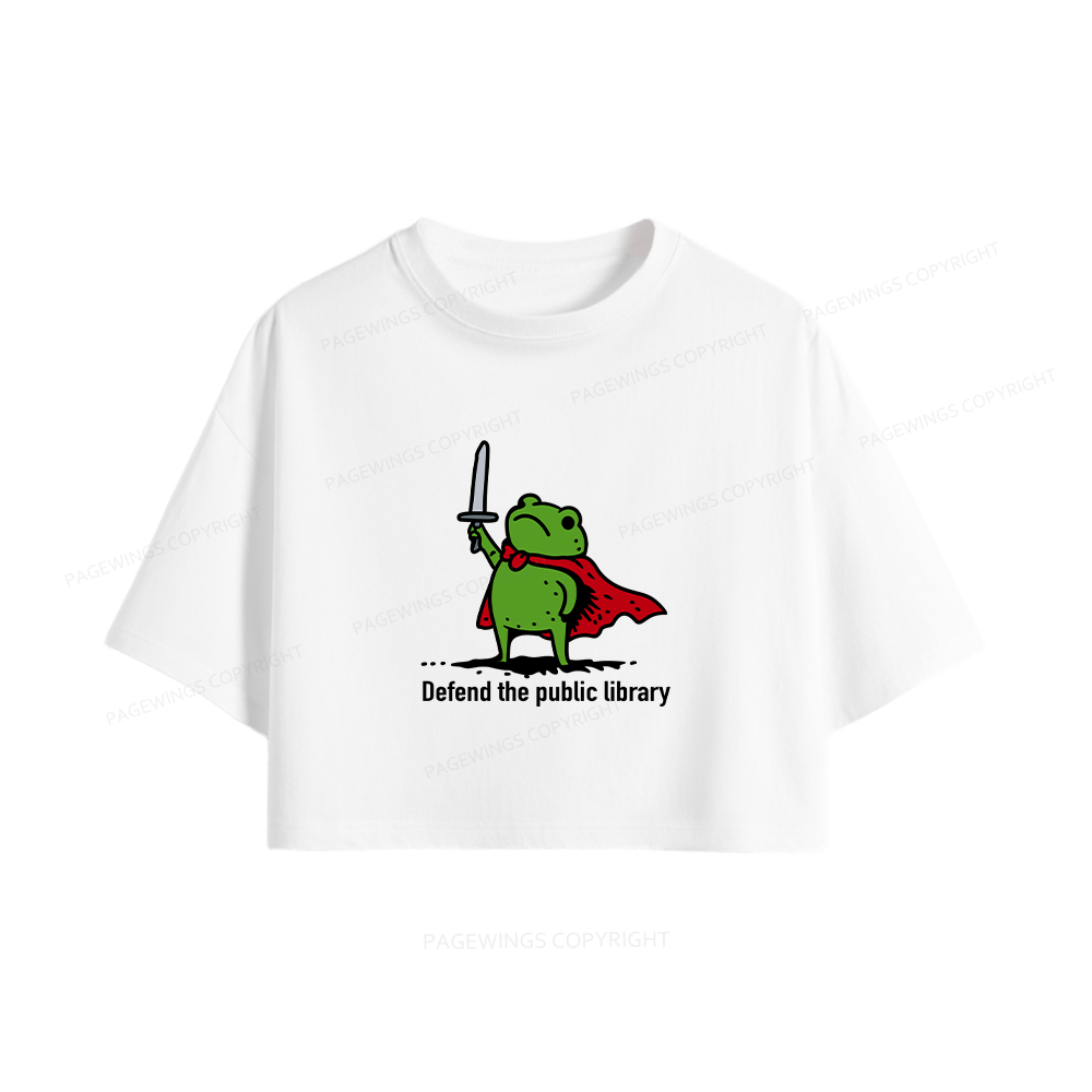 Pagewings Defend The Public Library Women Crop Tops