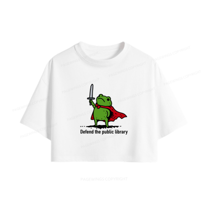 Pagewings Defend The Public Library Women Crop Tops