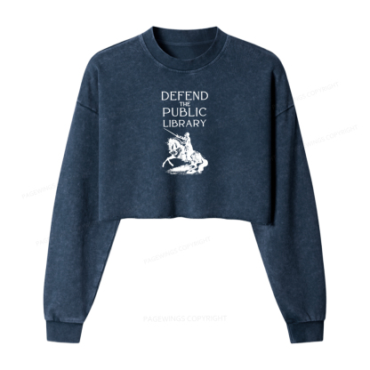 Pagewings Defend The Public Library Washed Crop Sweatshirt