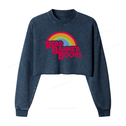 Pagewings Read Banned Books Washed Crop Sweatshirt