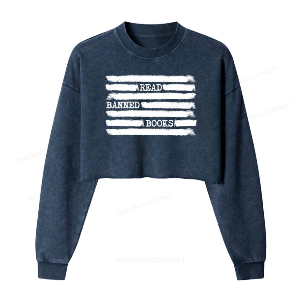 Pagewings Read Banned Books Bookworm Librarian Washed Crop Sweatshirt