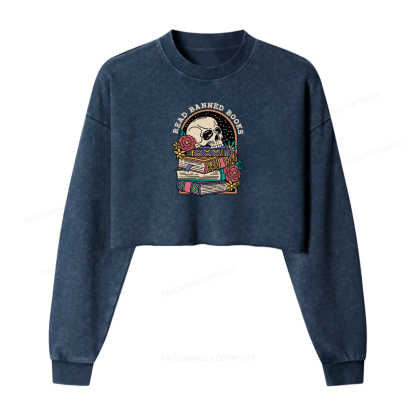 Pagewings Read Banned Book Floral Washed Crop Sweatshirt