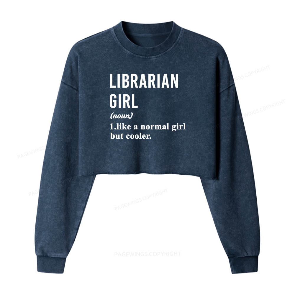 Pagewings Librarian Girl Washed Crop Sweatshirt