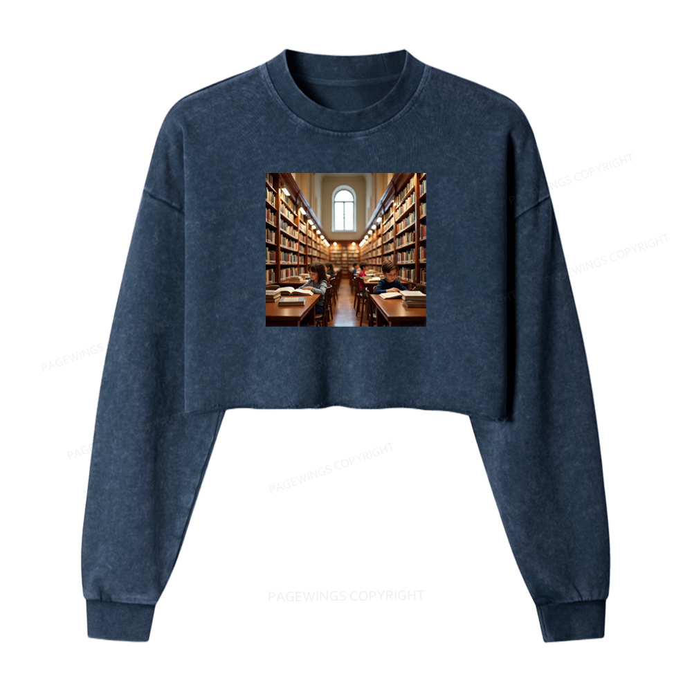 Pagewings Library Washed Crop Sweatshirt