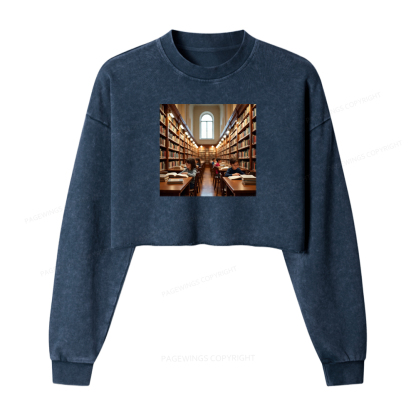 Pagewings Library Washed Crop Sweatshirt