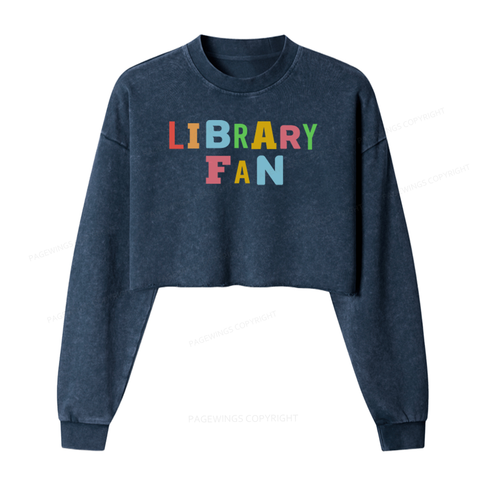 Pagewings Library Fan Washed Crop Sweatshirt