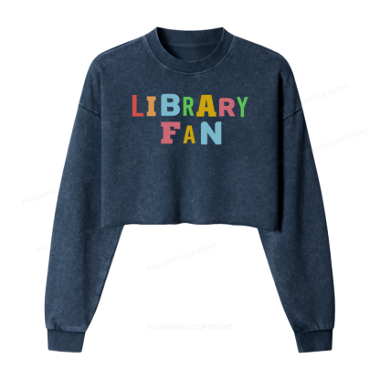 Pagewings Library Fan Washed Crop Sweatshirt