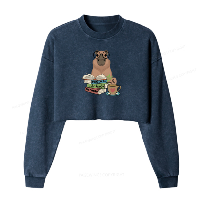 Pagewings Capybara Reading Washed Crop Sweatshirt