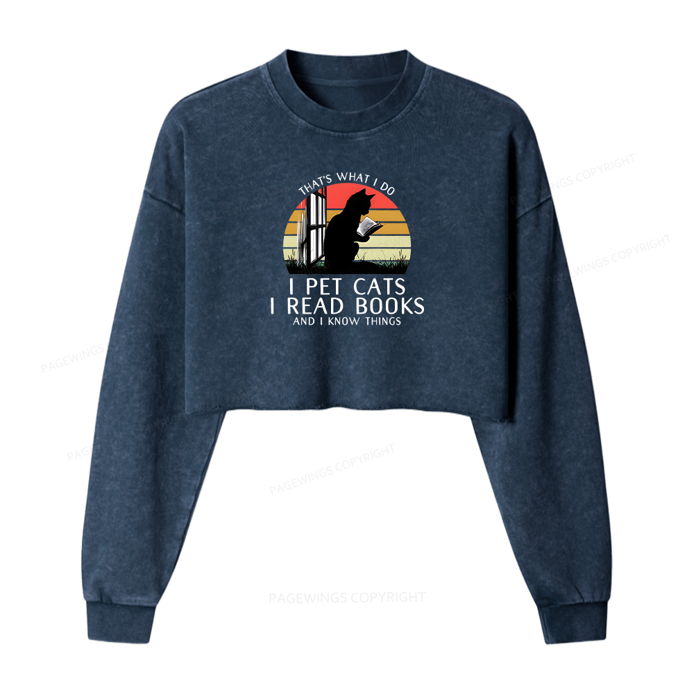 Pagewings Cat And Book Washed Crop Sweatshirt
