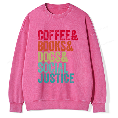 Pagewings Books Coffee Dogs Social Justice Washed Sweatshirt