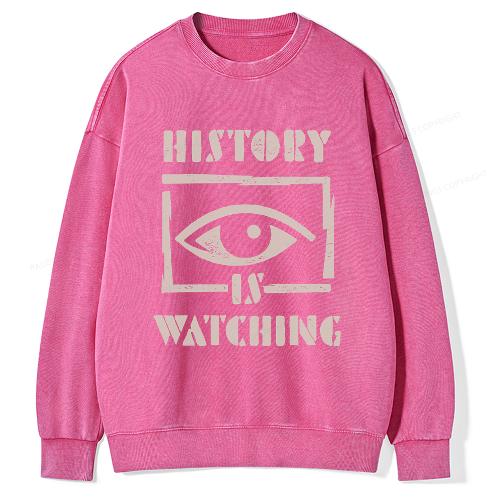 Pagewings History Is Watching Washed Sweatshirt