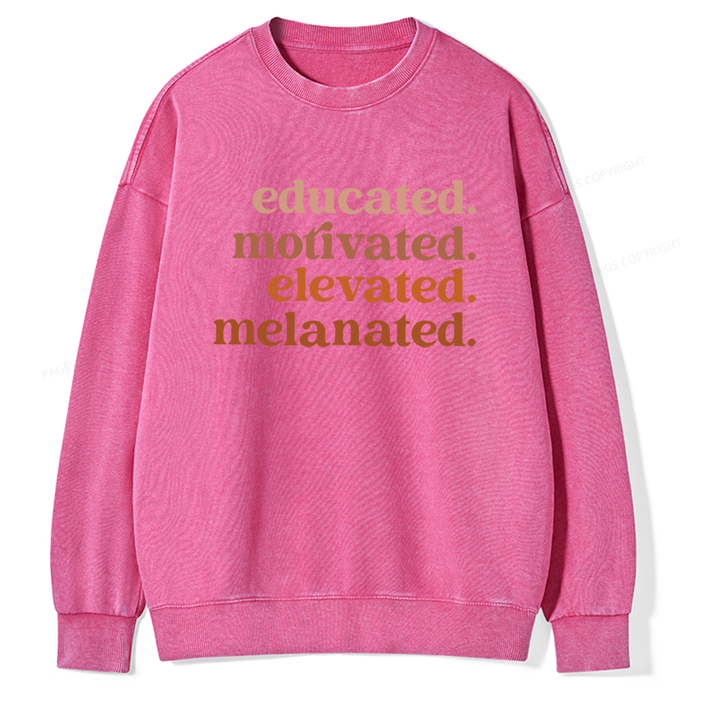 Pagewings Educated Motivated Elevated Melanated Washed Sweatshirt
