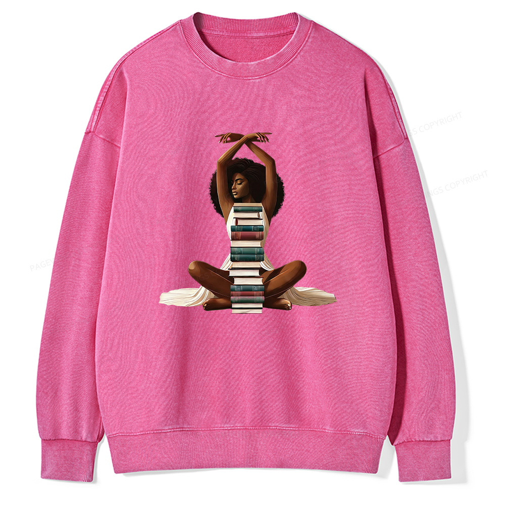 Pagewings Black Girl Reading Washed Sweatshirt