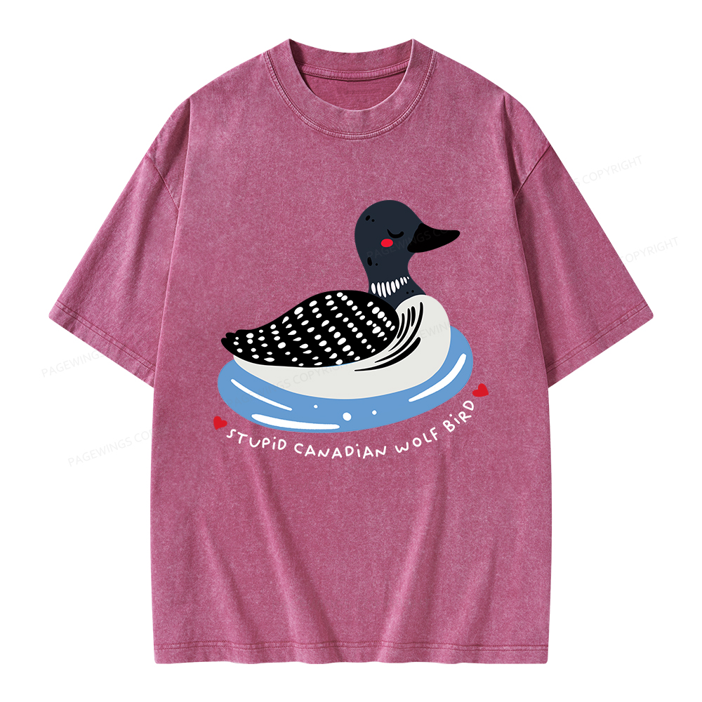 Pagewings Stupid Canadian Wolf Bird Unisex Washed T-shirt