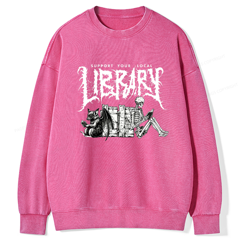 Pagewings Support Your Local Library Washed Sweatshirt