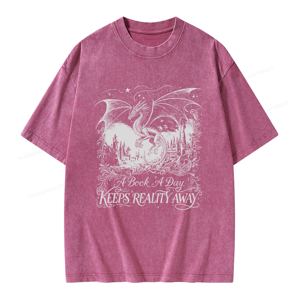 Pagewings A Book A Day Keeps Reality Away Unisex Washed T-shirt