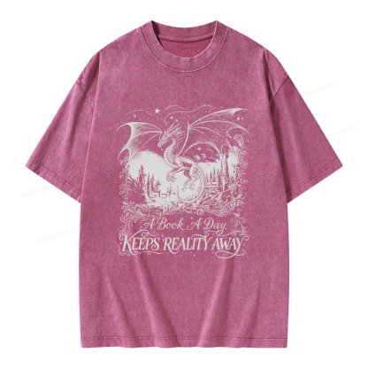 Pagewings A Book A Day Keeps Reality Away Unisex Washed T-shirt