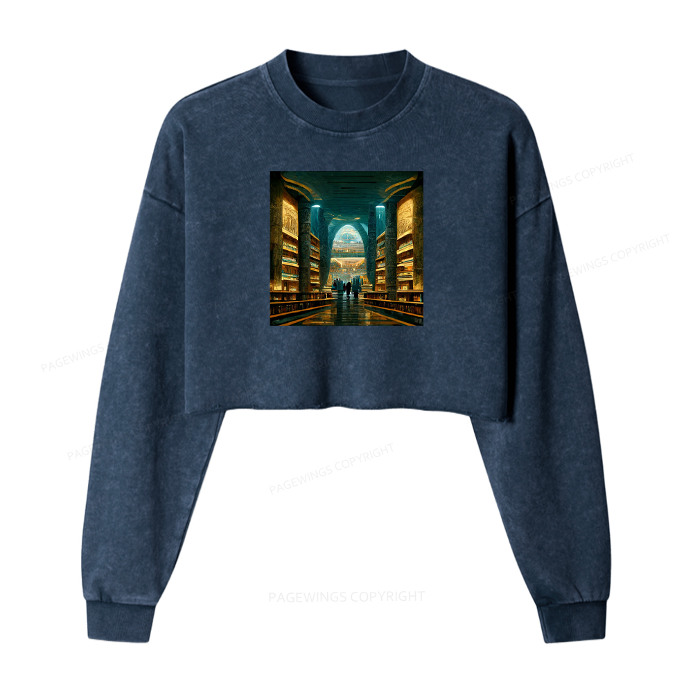 Pagewings Library Of Alexandria Premium Washed Crop Sweatshirt
