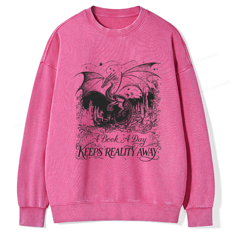 Pagewings A Book A Day Keeps Reality Away Washed Sweatshirt