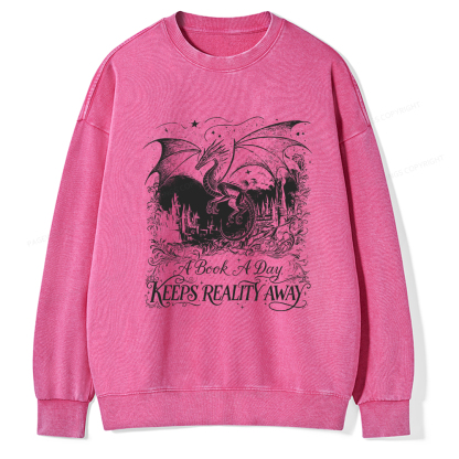 Pagewings A Book A Day Keeps Reality Away Washed Sweatshirt