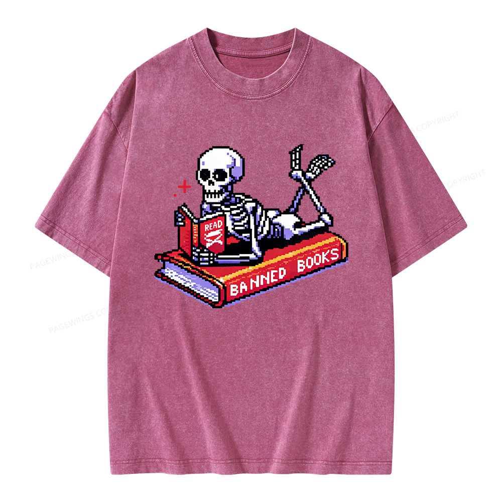 Pagewings Funny Read Banned Books Unisex Washed T-shirt