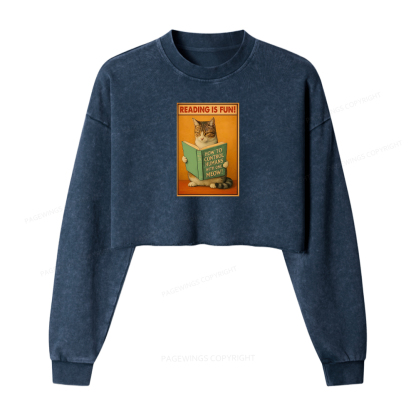 Pagewings Reading Is Fun Washed Crop Sweatshirt
